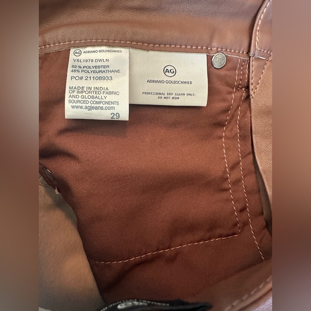 AG Adriano Goldschmied Alexxis Vegan Leather Straight Pants Chestnut Brown NWOT - Picture 6 of 8